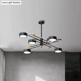 Nordic Chandelier With 6 Lights: Modern Sputnik Design Gold/Grey/White-Wood Finish Acrylic Shade