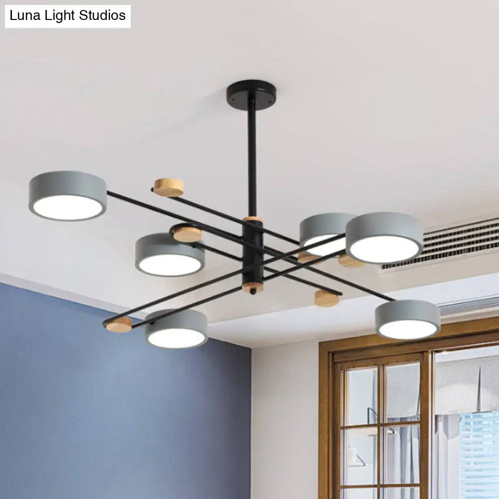 Nordic Chandelier With 6 Lights: Modern Sputnik Design Gold/Grey/White-Wood Finish Acrylic Shade