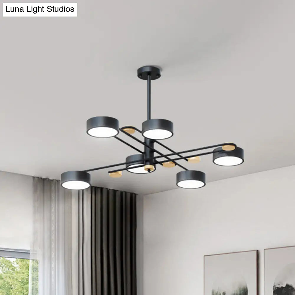 Nordic Chandelier With 6 Lights: Modern Sputnik Design Gold/Grey/White-Wood Finish Acrylic Shade