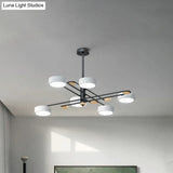 Nordic Chandelier With 6 Lights: Modern Sputnik Design Gold/Grey/White-Wood Finish Acrylic Shade