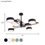 Nordic Chandelier With 6 Lights: Modern Sputnik Design Gold/Grey/White-Wood Finish Acrylic Shade