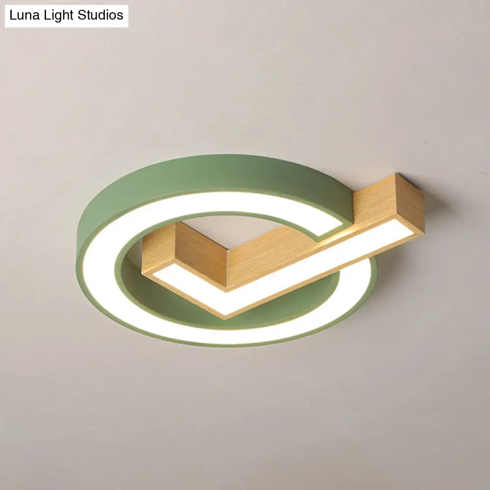 Nordic Checkmark Wood Flush Mount Lamp - 18/22 Inches Wide Led Ceiling Lighting Grey/Green