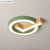 Nordic Checkmark Wood Flush Mount Lamp - 18/22 Inches Wide Led Ceiling Lighting Grey/Green