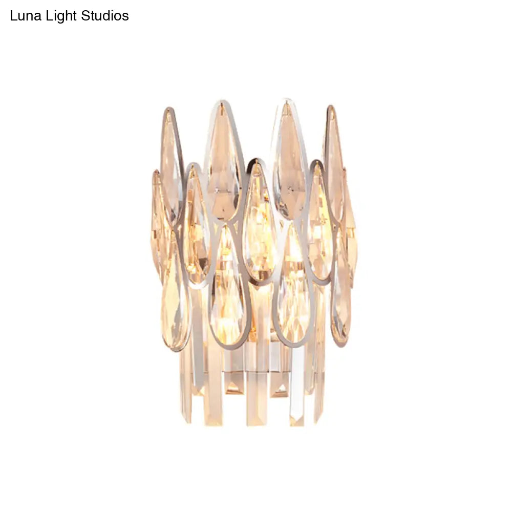 Nordic Chrome Sconce Light With Crystal Teardrop Shade - 1 Wall Mount For Living Room