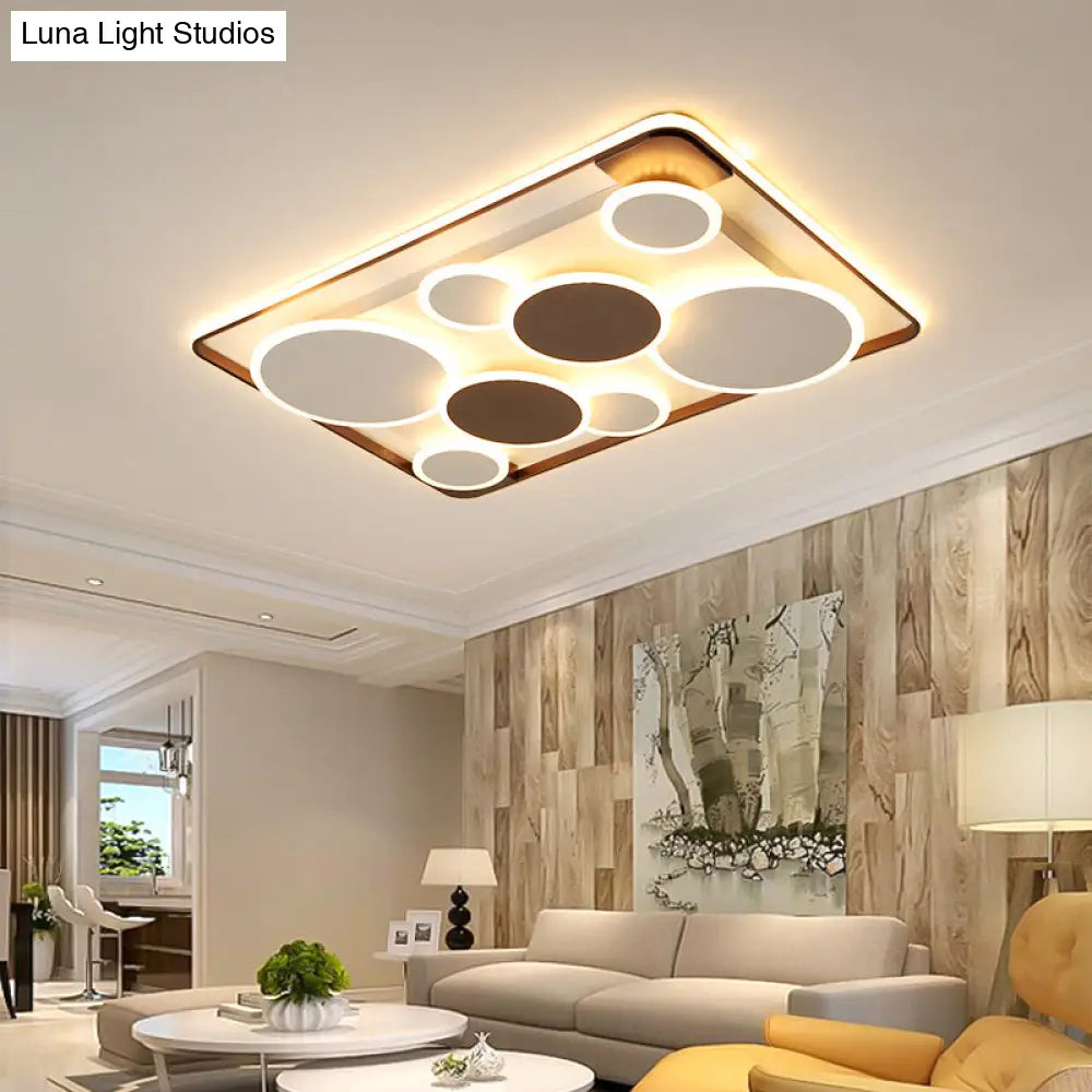 Nordic Coffee Led Flush Mount Metal Circles Ceiling Light For Living Room