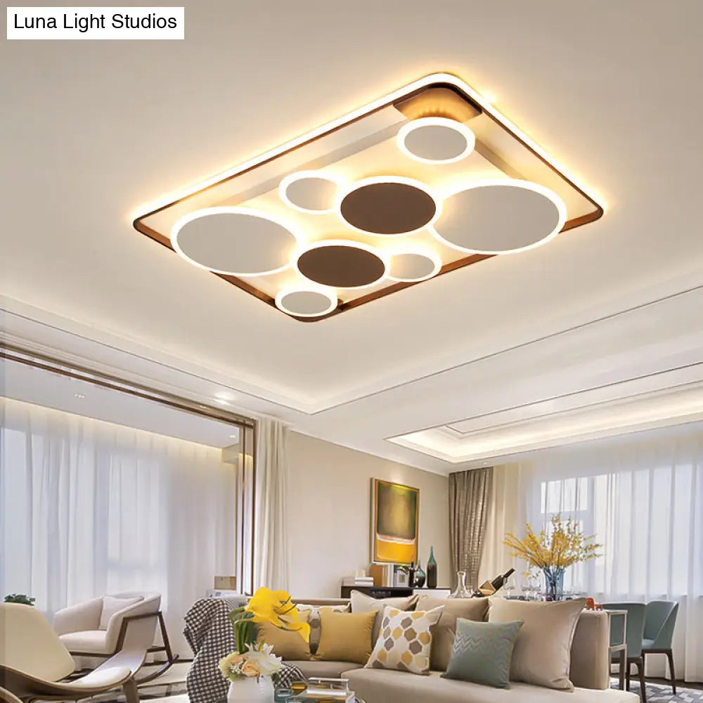 Nordic Coffee Led Flush Mount Metal Circles Ceiling Light For Living Room