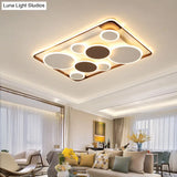 Nordic Coffee Led Flush Mount Metal Circles Ceiling Light For Living Room