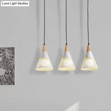 Nordic Cone Ceiling Light - 3 Head Metal And Wood Pendant Lighting With Wire Frame Linear/Round