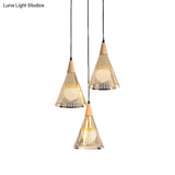 Nordic Cone Ceiling Light - 3 Head Metal And Wood Pendant Lighting With Wire Frame Linear/Round