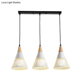 Nordic Cone Ceiling Light - 3 Head Metal And Wood Pendant Lighting With Wire Frame Linear/Round