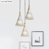Nordic Cone Ceiling Light - 3 Head Metal And Wood Pendant Lighting With Wire Frame Linear/Round
