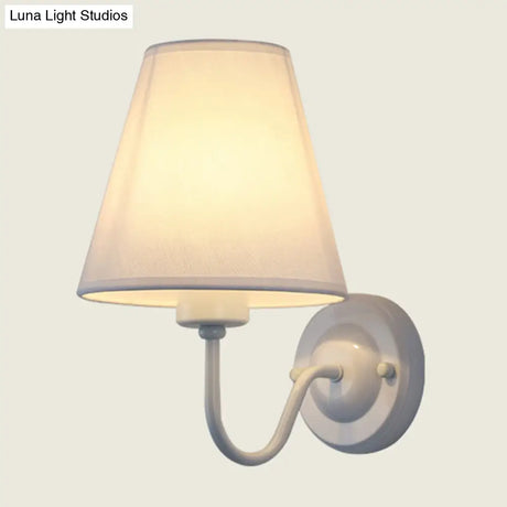 Nordic Cone Wall Lamp - 1-Light Fabric Lighting With Curved Arm In Black/White Black/Brown/Beige