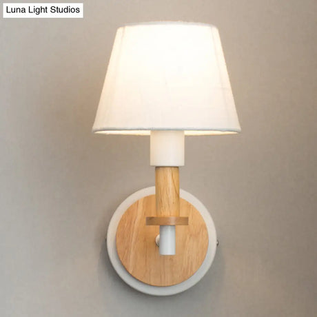 Nordic Conical Fabric Wall Mount Light With Right Angled Arm - 1-Bulb Black/White Lamp White/Beige