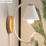 Nordic Conical Wall Light With Bird Design - 1 Head Metal Sconce For Bedroom And Hallway