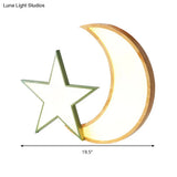 Nordic Crescent & Moon Led Ceiling Light For Kindergarten - Acrylic Wood Finish
