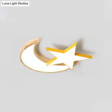 Nordic Crescent & Moon Led Ceiling Light For Kindergarten - Acrylic Wood Finish