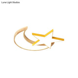Nordic Crescent & Moon Led Ceiling Light For Kindergarten - Acrylic Wood Finish