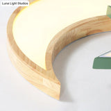 Nordic Crescent & Moon Led Ceiling Light For Kindergarten - Acrylic Wood Finish