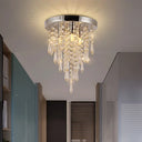 Nordic Crystal Droplet Flush Mount Ceiling Light Fixture In Chrome - 3 Lights