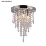 Nordic Crystal Droplet Flush Mount Ceiling Light Fixture In Chrome - 3 Lights