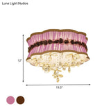 Nordic Crystal Floral Flushmount Light With Sheer Fabric Shade - Coffee/Pink 6-Bulb Close To Ceiling