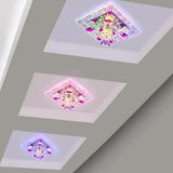 Nordic Crystal Flush Mount Light: Floral Led Purple Ceiling Fixture For Corridor / Blue