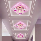 Nordic Crystal Flush Mount Light: Floral Led Purple Ceiling Fixture For Corridor / Pink