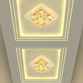 Nordic Crystal Flush Mount Light: Floral Led Purple Ceiling Fixture For Corridor / Warm