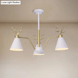 Nordic Deer Horn Cone Hanging Lamp: 3-Light Metal Chandelier For Cafes & Restaurants