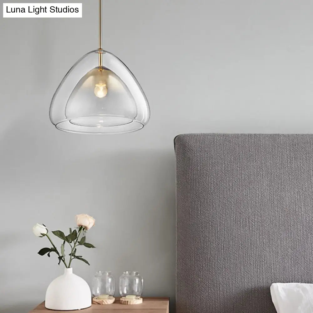 Nordic Double Glass Cone Pendant Light Fixture - 12’’/14’’ Wide Champagne Suspension