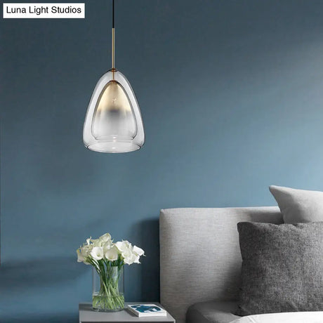 Nordic Double Glass Cone Pendant Light Fixture - 12’’/14’’ Wide Champagne Suspension