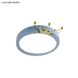 Nordic Drum Flushmount Lighting: Gold Crown Led Flush Light For Kids - Blue/Pink Warm/White