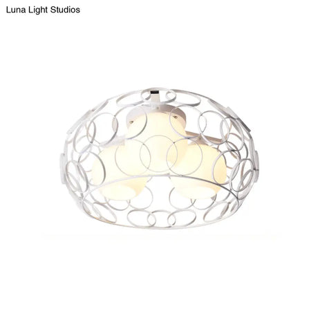 Nordic Drum Iron Cage Ceiling Light With Ball Glass Shade In White/Black – Perfect For Dining Rooms