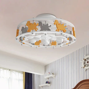 Nordic Drum Semi Flush Iron Nursery Light With Camel Design - White