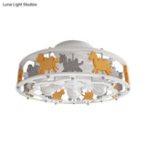 Nordic Drum Semi Flush Iron Nursery Light With Camel Design - White