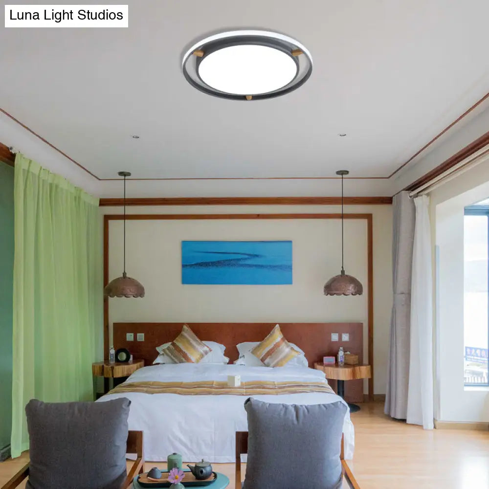 Nordic Dual Circle Led Ceiling Flush Light With Wood Arm - White/Green/Grey Thin Flushmount
