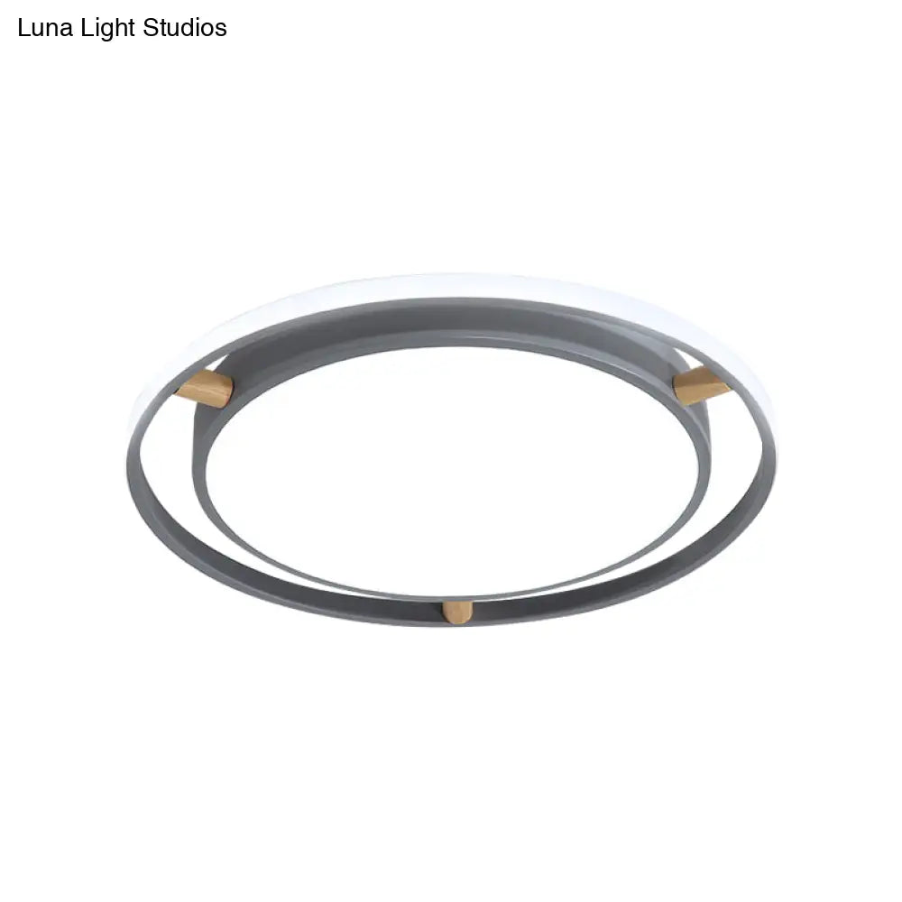 Nordic Dual Circle Led Ceiling Flush Light With Wood Arm - White/Green/Grey Thin Flushmount