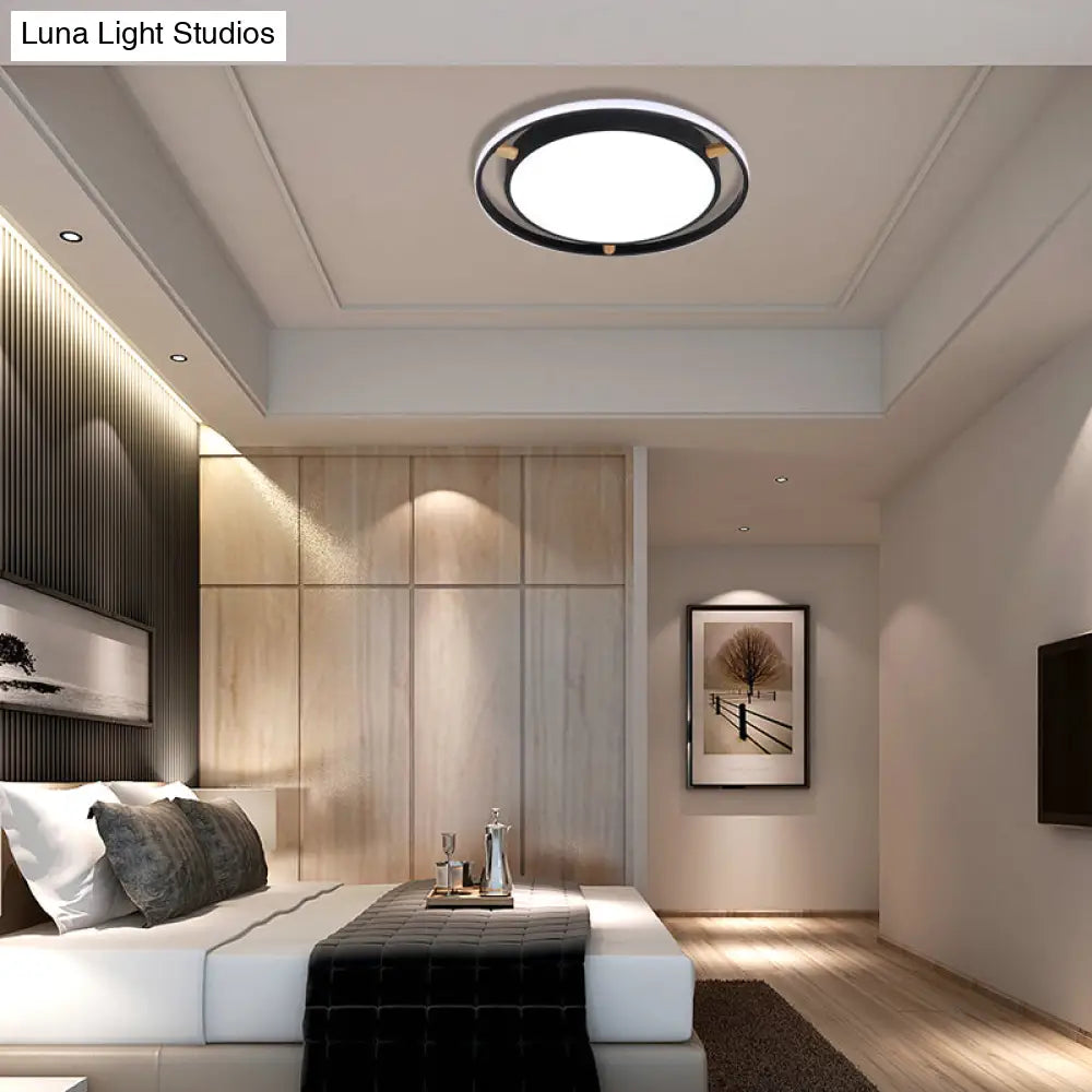 Nordic Dual Circle Led Ceiling Flush Light With Wood Arm - White/Green/Grey Thin Flushmount