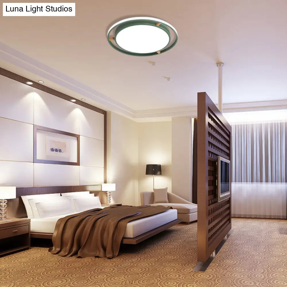 Nordic Dual Circle Led Ceiling Flush Light With Wood Arm - White/Green/Grey Thin Flushmount