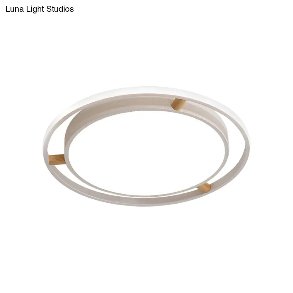 Nordic Dual Circle Led Ceiling Flush Light With Wood Arm - White/Green/Grey Thin Flushmount