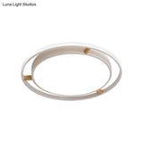 Nordic Dual Circle Led Ceiling Flush Light With Wood Arm - White/Green/Grey Thin Flushmount