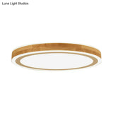 Nordic Dual Halo Ring Flush Mount Lamp - 12’/15’ Dia Wooden Led Ceiling Lighting In Beige Ideal
