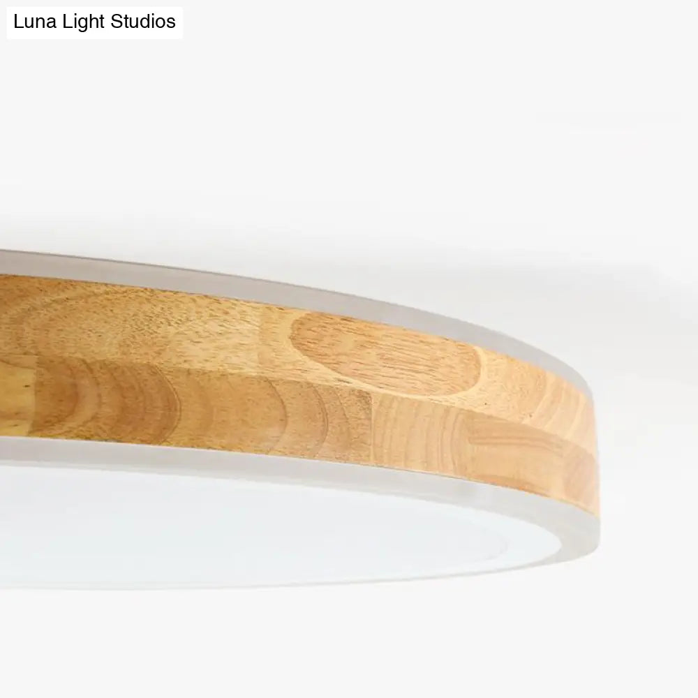 Nordic Dual Halo Ring Flush Mount Lamp - 12’/15’ Dia Wooden Led Ceiling Lighting In Beige Ideal