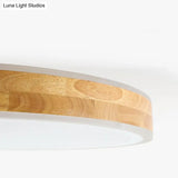 Nordic Dual Halo Ring Flush Mount Lamp - 12’/15’ Dia Wooden Led Ceiling Lighting In Beige Ideal