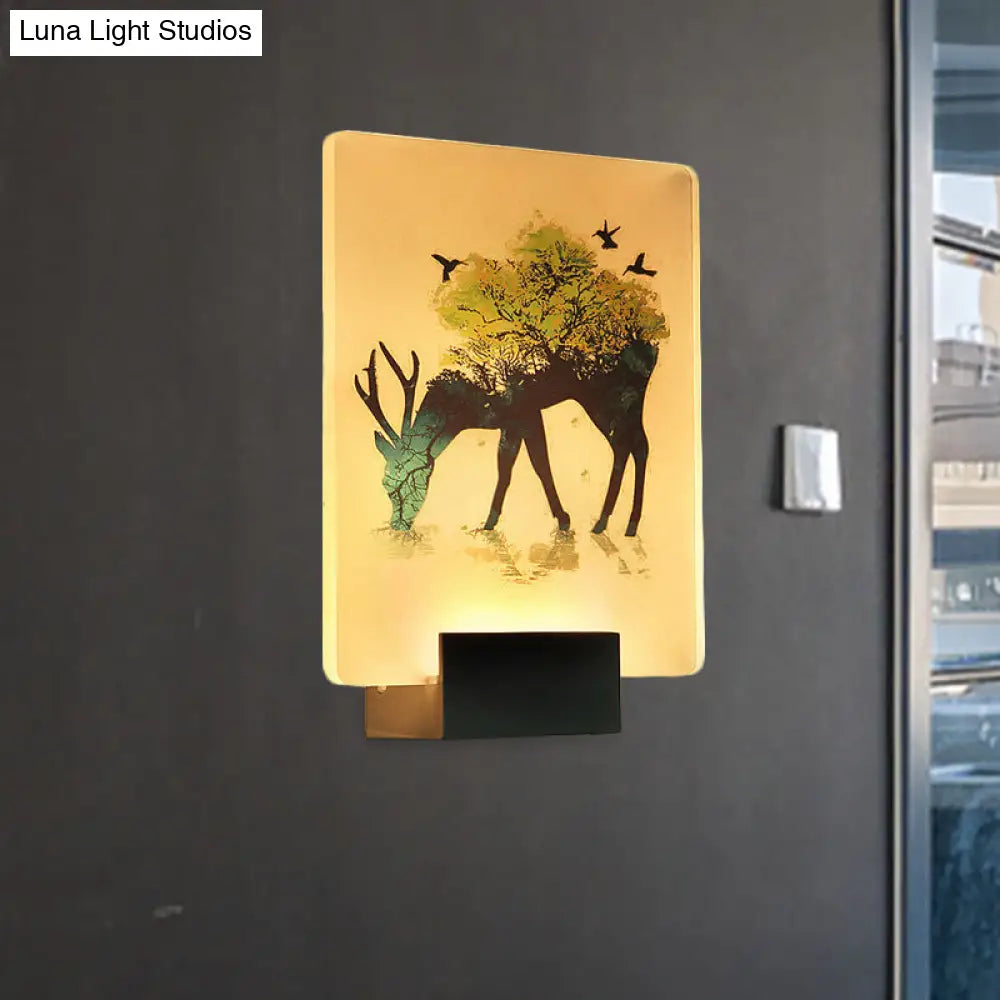 Nordic Elk/Tree Led Wall Sconce In White For Living Room