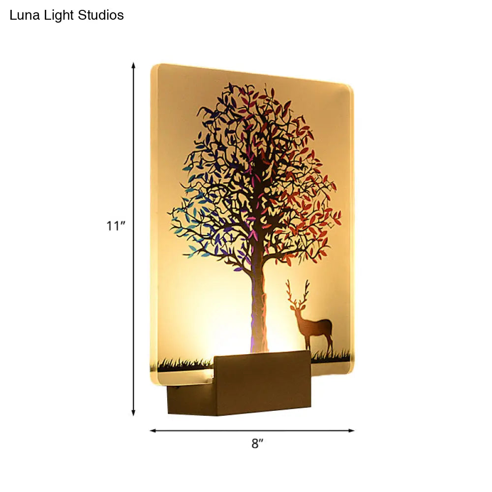 Nordic Elk/Tree Led Wall Sconce In White For Living Room