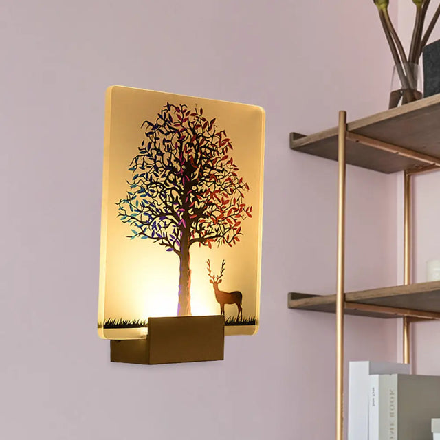 Nordic Elk/Tree Led Wall Sconce In White For Living Room / Tree
