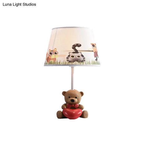 Nordic Empire Shade Table Lamp With Figurine Accent - Ideal For Bedroom Nightstands