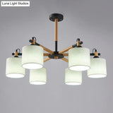 Nordic Fabric 6-Light Drum Pendant Chandelier For Bedroom - Black/White