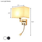 Nordic Fabric Bedroom Spotlight Wall Lamp In Black/White With Rectangle Design